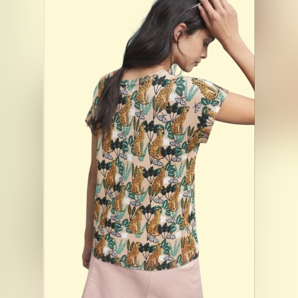 ANTHROPOLOGIE PEPALOVES Women's Feline-Printed Sweater Tee, Size M
